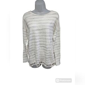 Pants Store Cream Tassel Hem Long Sleeve Top Small